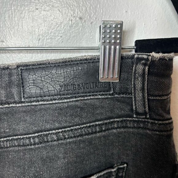 Zadig & Voltaire Black Denim Mini Skirt Size US 10 EU 40 Asymmetrical Raw Grunge - Picture 5 of 9